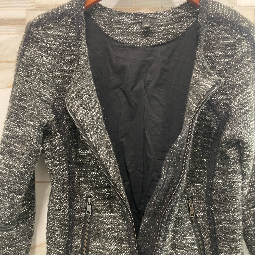 Ann Taylor Black and Gray Tweed zippered Jacket - Picture 6 of 11